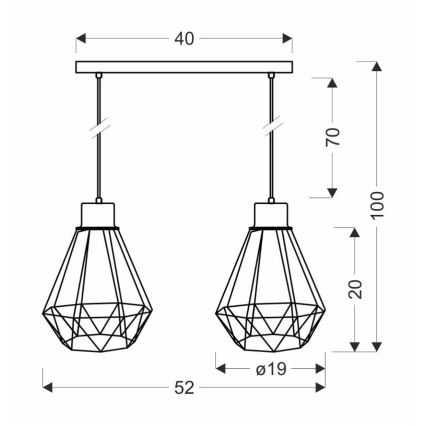 Żyrandol na lince PRIMO 2xE27/60W/230V czarne/złoty