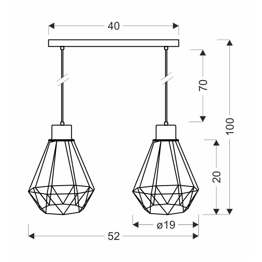 Żyrandol na lince PRIMO 2xE27/60W/230V czarne/złoty
