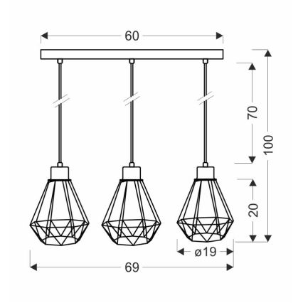 Żyrandol na lince PRIMO 3xE27/60W/230V czarny/złoty