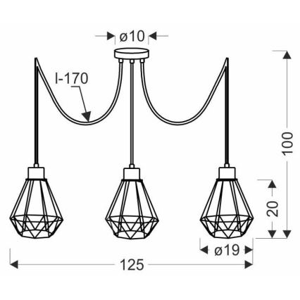 Żyrandol na lince PRIMO 3xE27/60W/230V pająk czarny/złoty
