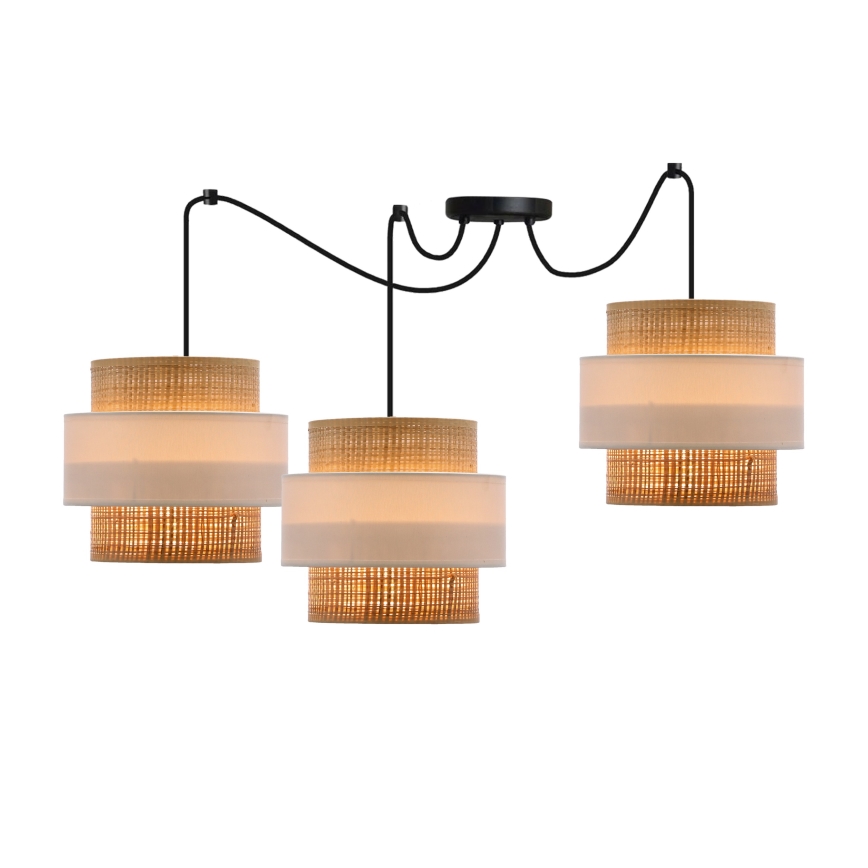 Żyrandol na lince RATTAN 3xE27/40W/230V pająk biały/brązowy