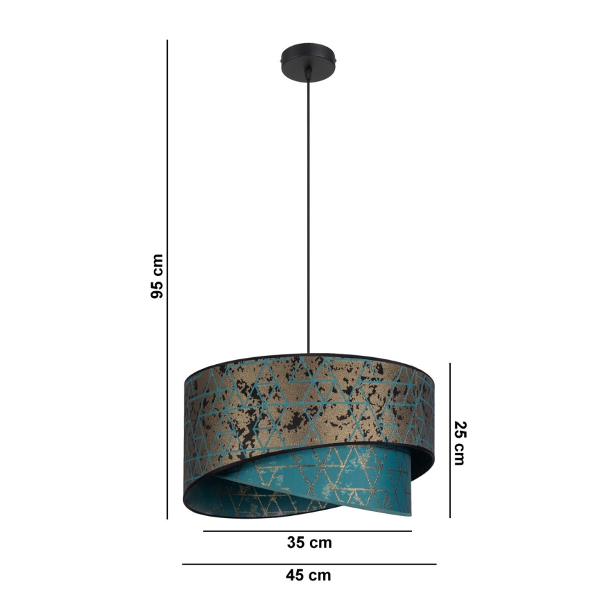 Żyrandol na lince REZO 1xE27/60W/230V turkusowy/złoty