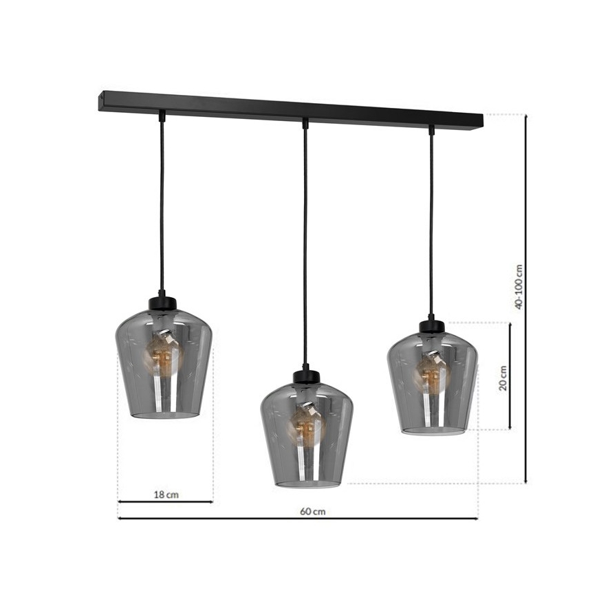 Żyrandol na lince SANTIAGO 3xE27/60W/230V czarny