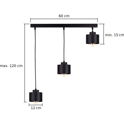 Żyrandol na lince SIMPLY BLACK 3xE27/60W/230V