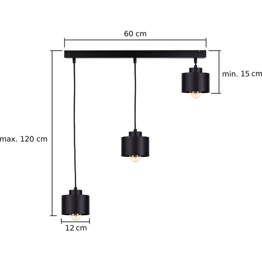 Żyrandol na lince SIMPLY BLACK 3xE27/60W/230V