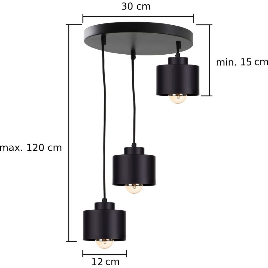 Żyrandol na lince SIMPLY BLACK 3xE27/60W/230V śr. 32 cm