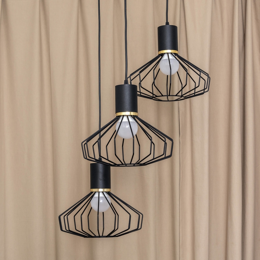 Žyrandol na lince SOLANO 3xE27/15W/230V czarny/złoty