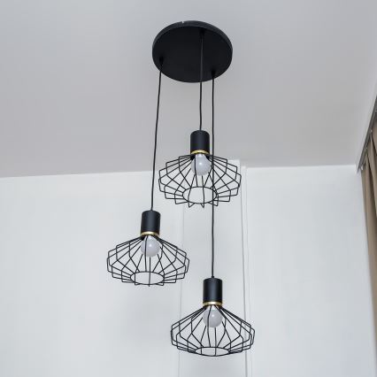 Žyrandol na lince SOLANO 3xE27/15W/230V czarny/złoty