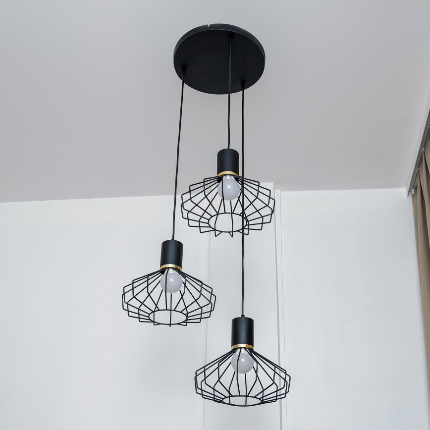 Žyrandol na lince SOLANO 3xE27/15W/230V czarny/złoty