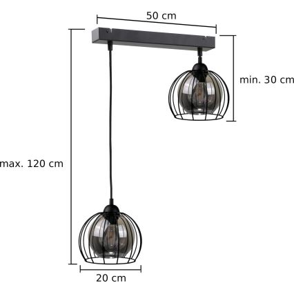 Żyrandol na lince SOLO BLACK 2xE27/60W/230V