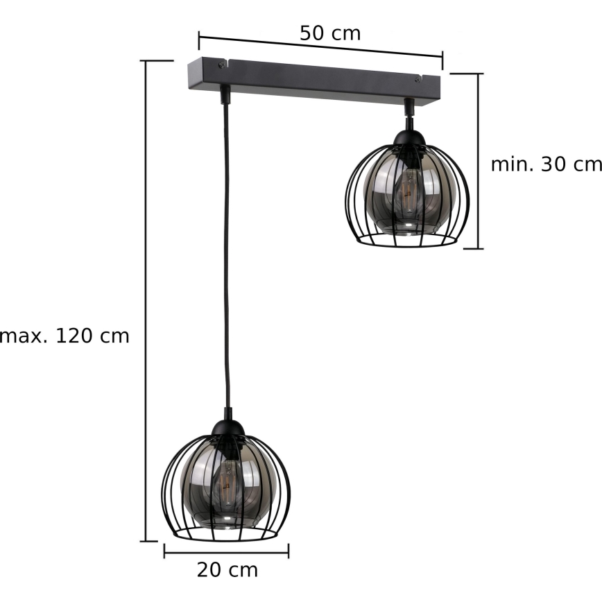 Żyrandol na lince SOLO BLACK 2xE27/60W/230V
