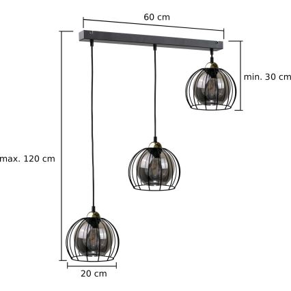 Żyrandol na lince SOLO BLACK 3xE27/60W/230V czarny/złoty