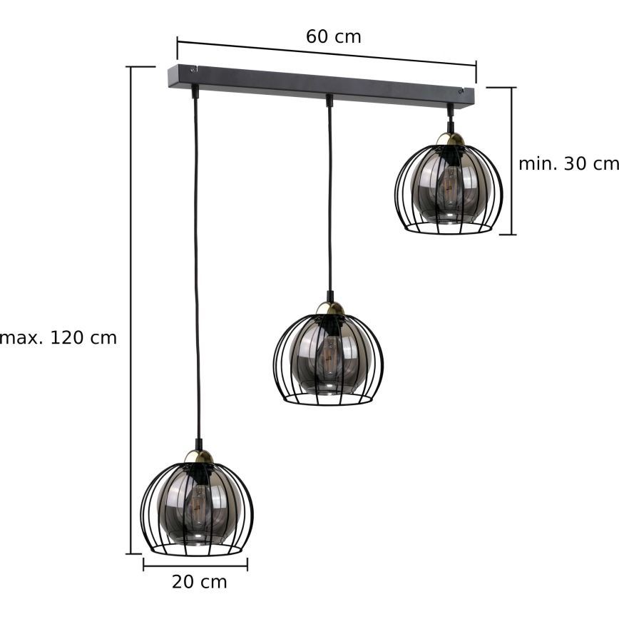 Żyrandol na lince SOLO BLACK 3xE27/60W/230V czarny/złoty