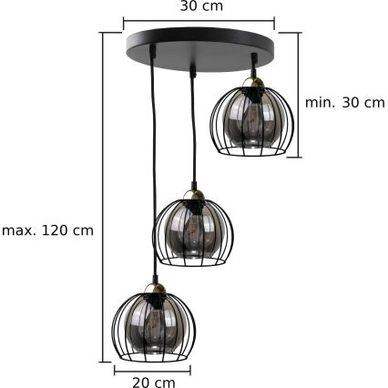 Żyrandol na lince SOLO BLACK 3xE27/60W/230V czarny/złoty