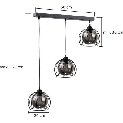 Żyrandol na lince SOLO BLACK 3xE27/60W/230V