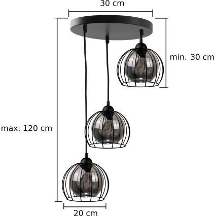 Żyrandol na lince SOLO BLACK 3xE27/60W/230V śr. 30 cm