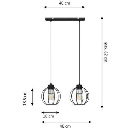 Żyrandol na lince STARLIGHT 2xE27/15W/230V czarny/srebrny