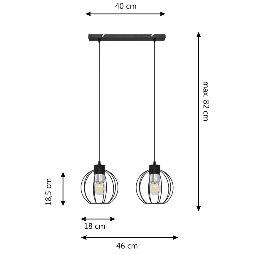 Żyrandol na lince STARLIGHT 2xE27/15W/230V czarny/srebrny