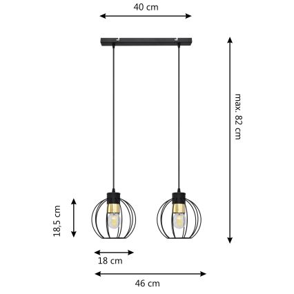 Żyrandol na lince STARLIGHT 2xE27/15W/230V czarny/złoty