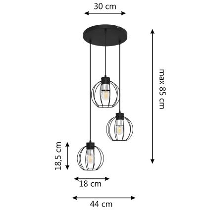 Żyrandol na lince STARLIGHT 3xE27/15W/230V czarny/srebrny