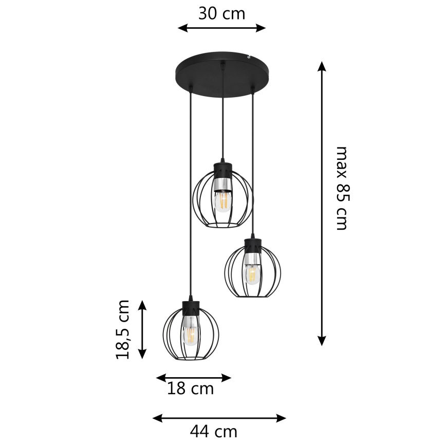 Żyrandol na lince STARLIGHT 3xE27/15W/230V czarny/srebrny