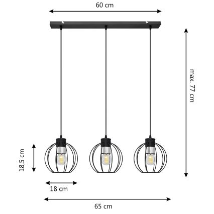 Żyrandol na lince STARLIGHT 3xE27/15W/230V czarny/srebrny