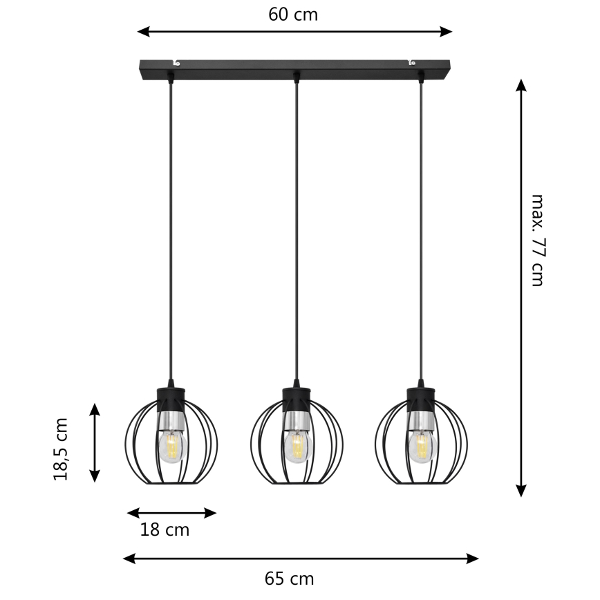 Żyrandol na lince STARLIGHT 3xE27/15W/230V czarny/srebrny
