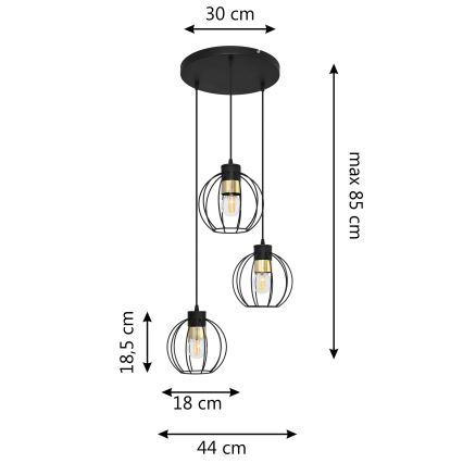 Żyrandol na lince STARLIGHT 3xE27/15W/230V czarny/złoty