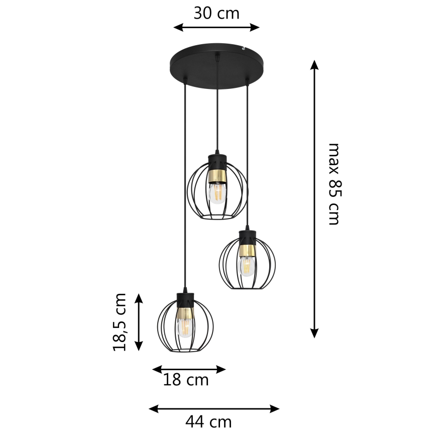Żyrandol na lince STARLIGHT 3xE27/15W/230V czarny/złoty