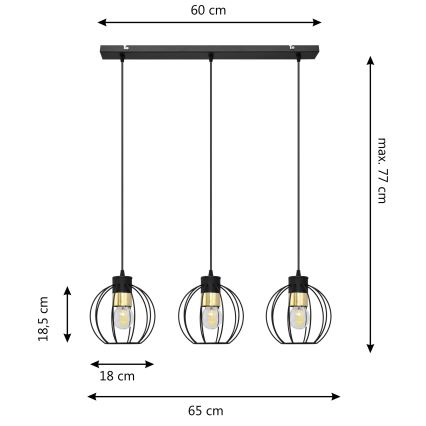 Żyrandol na lince STARLIGHT 3xE27/15W/230V czarny/złoty