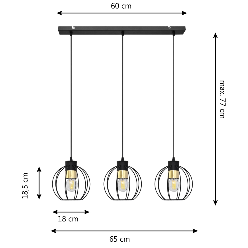 Żyrandol na lince STARLIGHT 3xE27/15W/230V czarny/złoty
