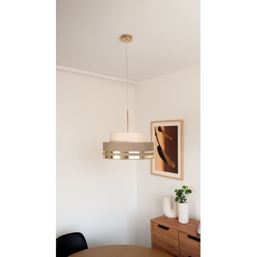 Żyrandol na lince TAMI 1xE27/60W/230V śr. 40 cm beżowy/brązowy/złoty