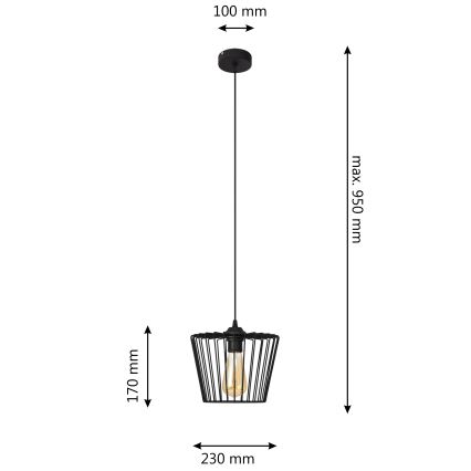 Żyrandol na lince TORRI 1xE27/15W/230V śr. 23 cm czarny
