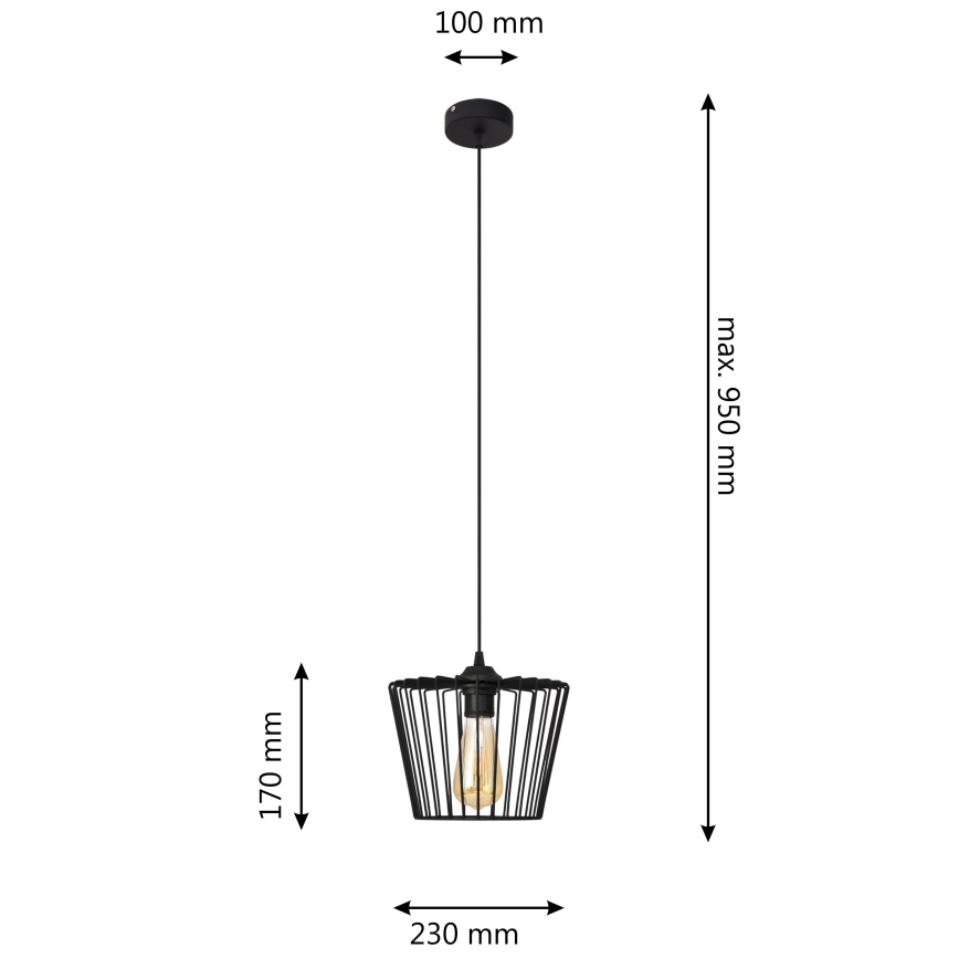 Żyrandol na lince TORRI 1xE27/15W/230V śr. 23 cm czarny