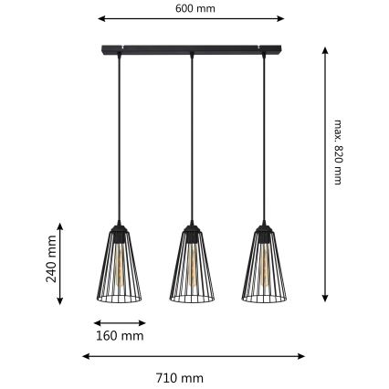 Żyrandol na lince TORRI 3xE27/15W/230V czarny