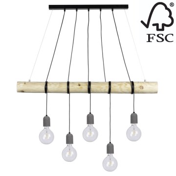 Żyrandol na lince TRABO 6xE27/60W/230V sosna - certyfikat FSC
