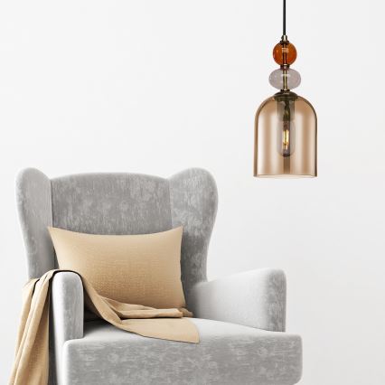 Žyrandol na lince TROPEA 1xE27/15W/230V czarny/przydymiony czerwony/beżowy