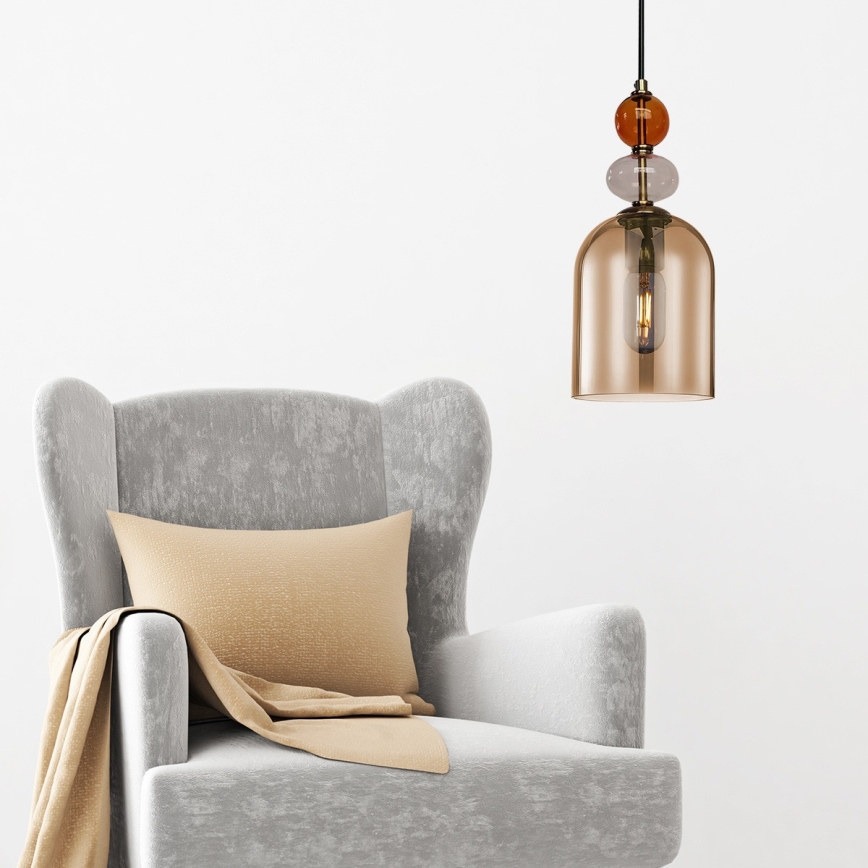 Žyrandol na lince TROPEA 1xE27/15W/230V czarny/przydymiony czerwony/beżowy