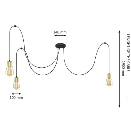 Żyrandol na lince TUBE 3xE27/10W/230V pająk czarny/złoty