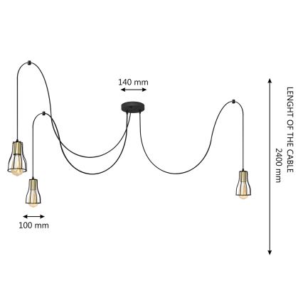 Żyrandol na lince TUBE 3xE27/10W/230V pająk czarny/złoty