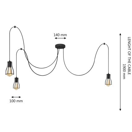 Żyrandol na lince TUBE 3xE27/15W/230V pająk czarny
