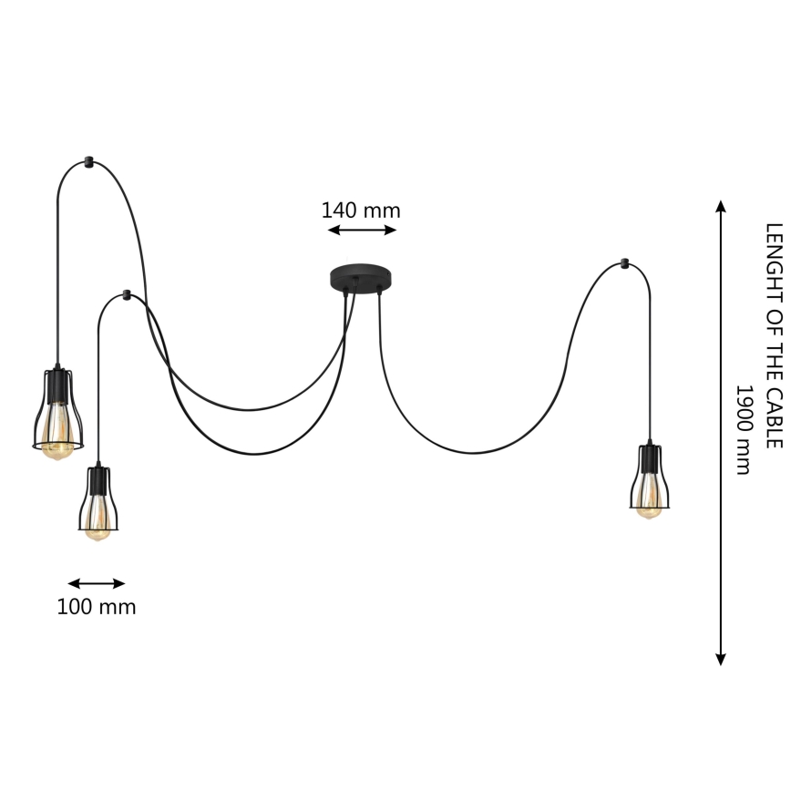 Żyrandol na lince TUBE 3xE27/15W/230V pająk czarny