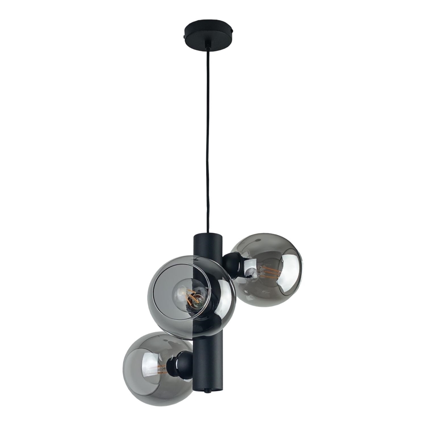 Żyrandol na lince TUBE 3xE27/60W/230V czarny/dymna czarny
