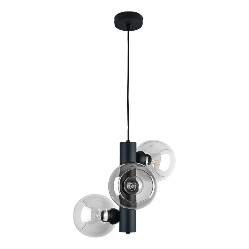 Żyrandol na lince TUBE 3xE27/60W/230V czarny/przezroczysty