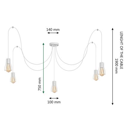Żyrandol na lince TUBE 5xE27/15W/230V pająk biały