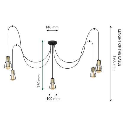 Żyrandol na lince TUBE 5xE27/15W/230V pająk czarny/chrom błyszczący