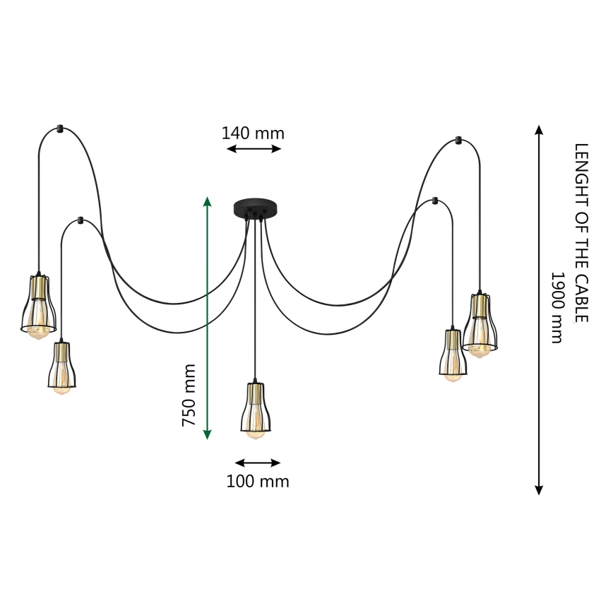 Żyrandol na lince TUBE 5xE27/15W/230V pająk czarny/chrom błyszczący
