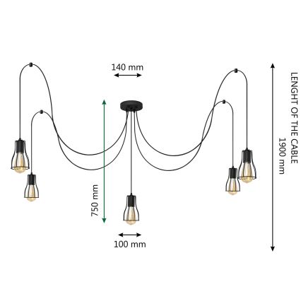 Żyrandol na lince TUBE 5xE27/15W/230V pająk czarny