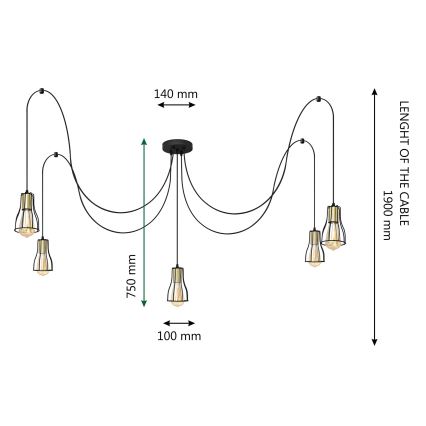 Żyrandol na lince TUBE 5xE27/15W/230V pająk czarny/złoty