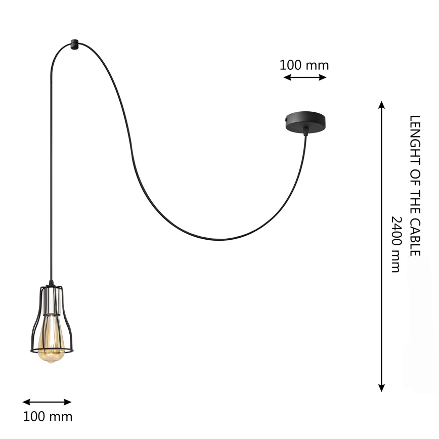 Żyrandol na lince TUBE LONG 1xE27/15W/230V czarny/chrom błyszczący